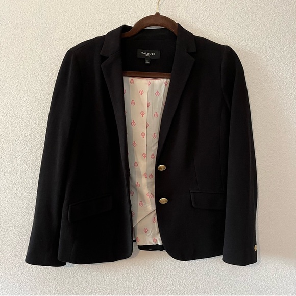 Talbots Black Cotton Blazer Gold Buttons - Picture 3 of 10